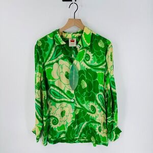 FARM Rio Tropical Groove Shirt Green Floral Print NWT Size L Vacation Bold